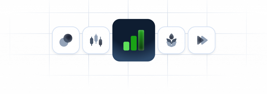 Icon set showing market-related symbols, including a bar chart, representing financial market knowledge and concepts.