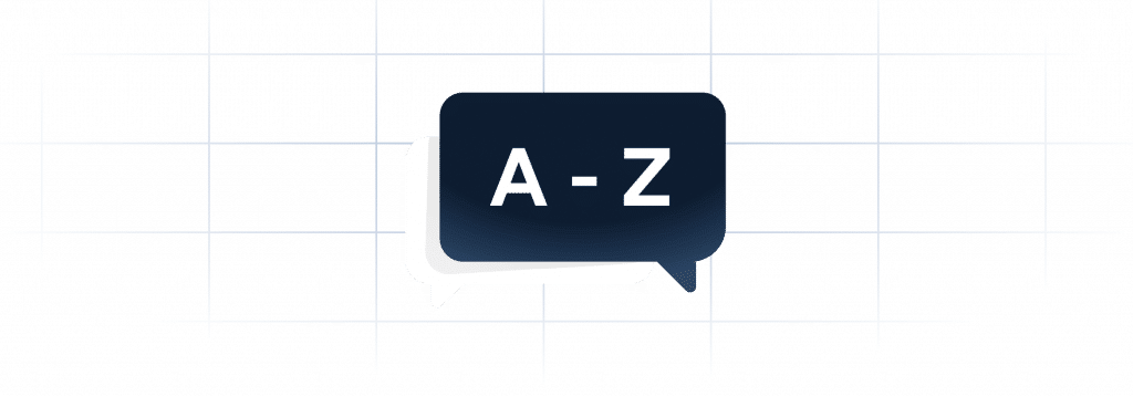 Speech bubble icon displaying the letters A–Z, representing financial terminology and glossary concepts.