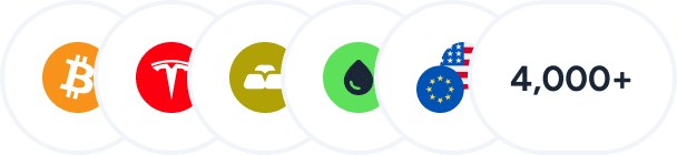 Decorative image with asset icons and the number 4000, representing the wide range of assets available on ThinkTrader.