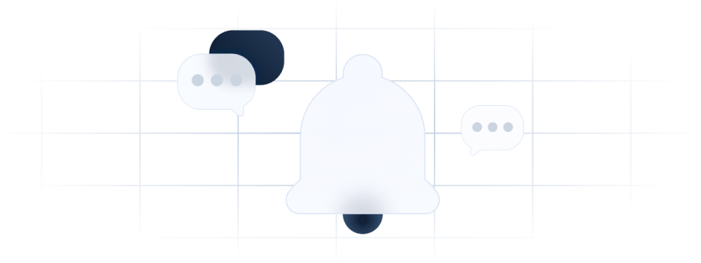 Illustration of a notification bell with message bubbles on a blue background, representing news updates and announcements.