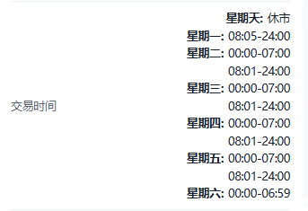 Screenshot of the XAUUSD (Gold) contract details on the ThinkTrader platform, showing information of trading hours.