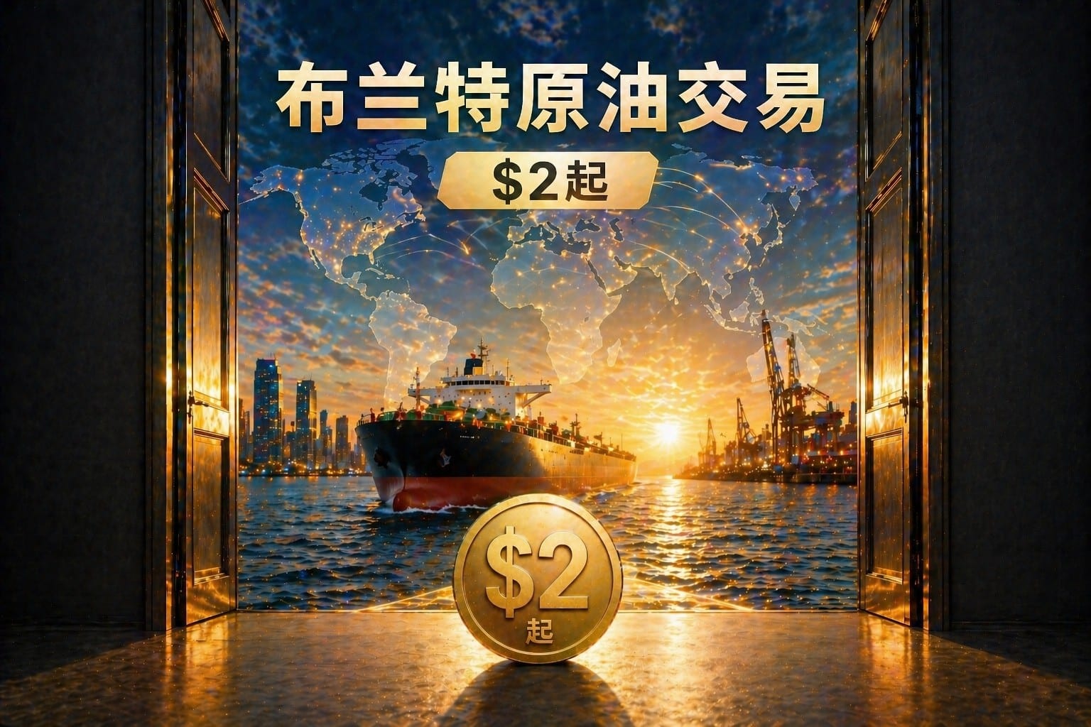 Trade Brent crude oil with low entry cost showing global oil market access via shipping and ocean scene