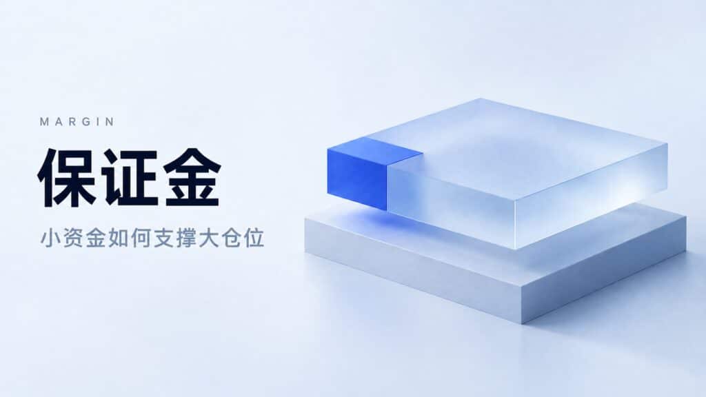 Margin trading illustration showing a small blue block within a larger structure, symbolizing how a small amount of capital supports a larger trading position.