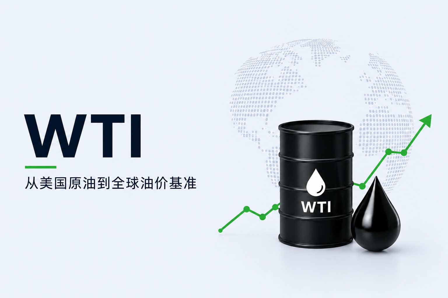 WTI crude oil benchmark with oil barrel and global price chart, from US crude oil to a global oil pricing benchmark