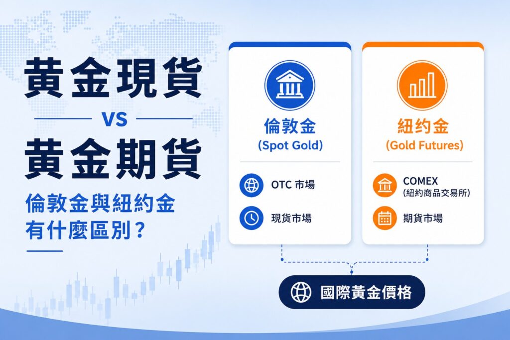 Spot gold vs gold futures comparison showing the differences between London Gold and New York Gold, including OTC market, COMEX futures, and how both markets contribute to international gold pricing.