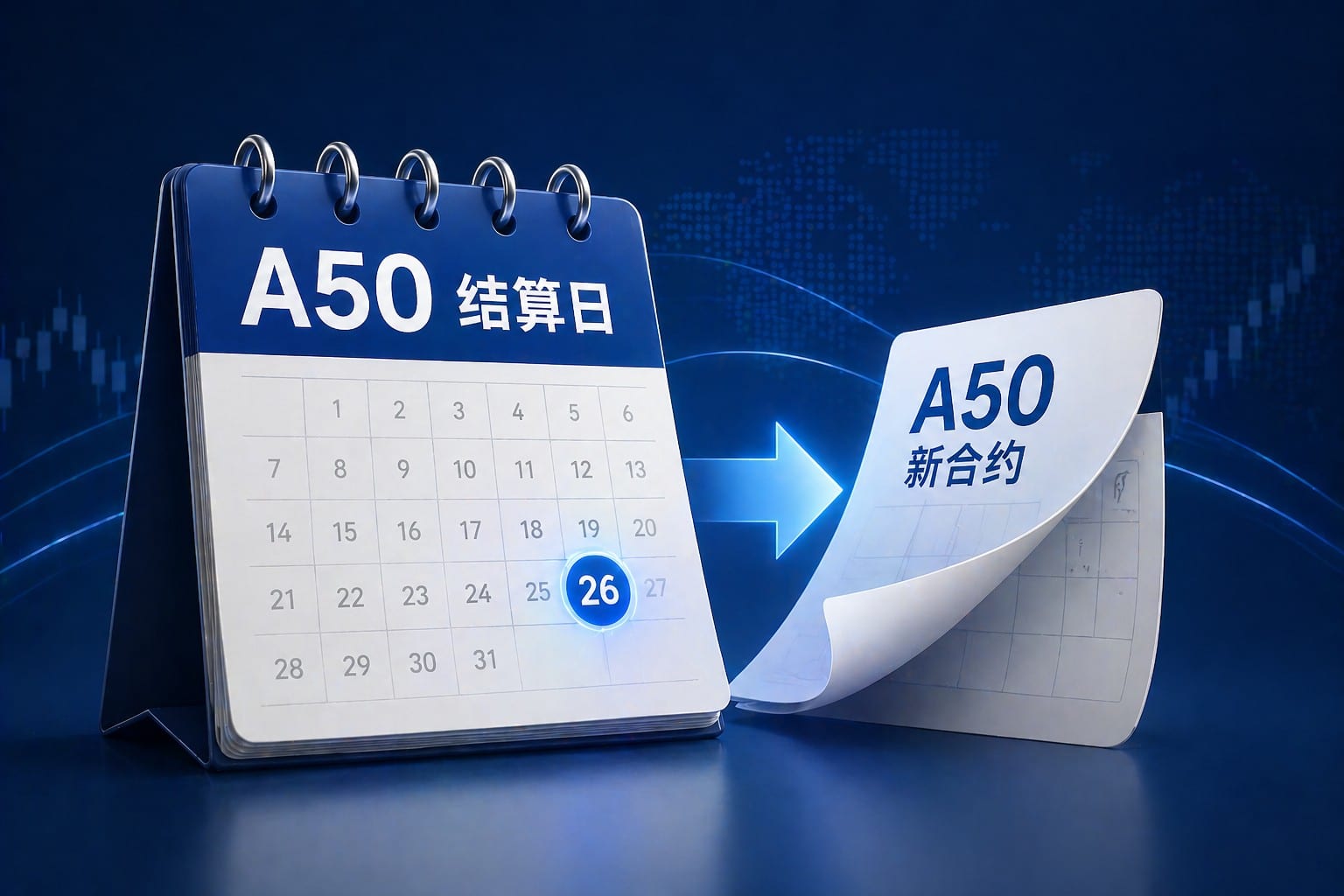 A50 futures settlement and rollover concept showing contract expiration and calendar transition