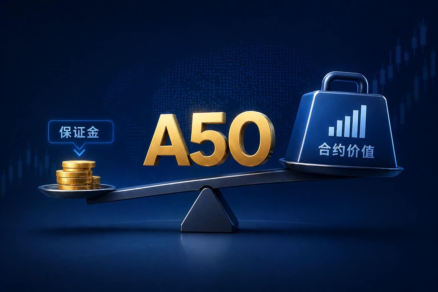 A50 margin requirement concept showing leverage and risk balance in futures trading