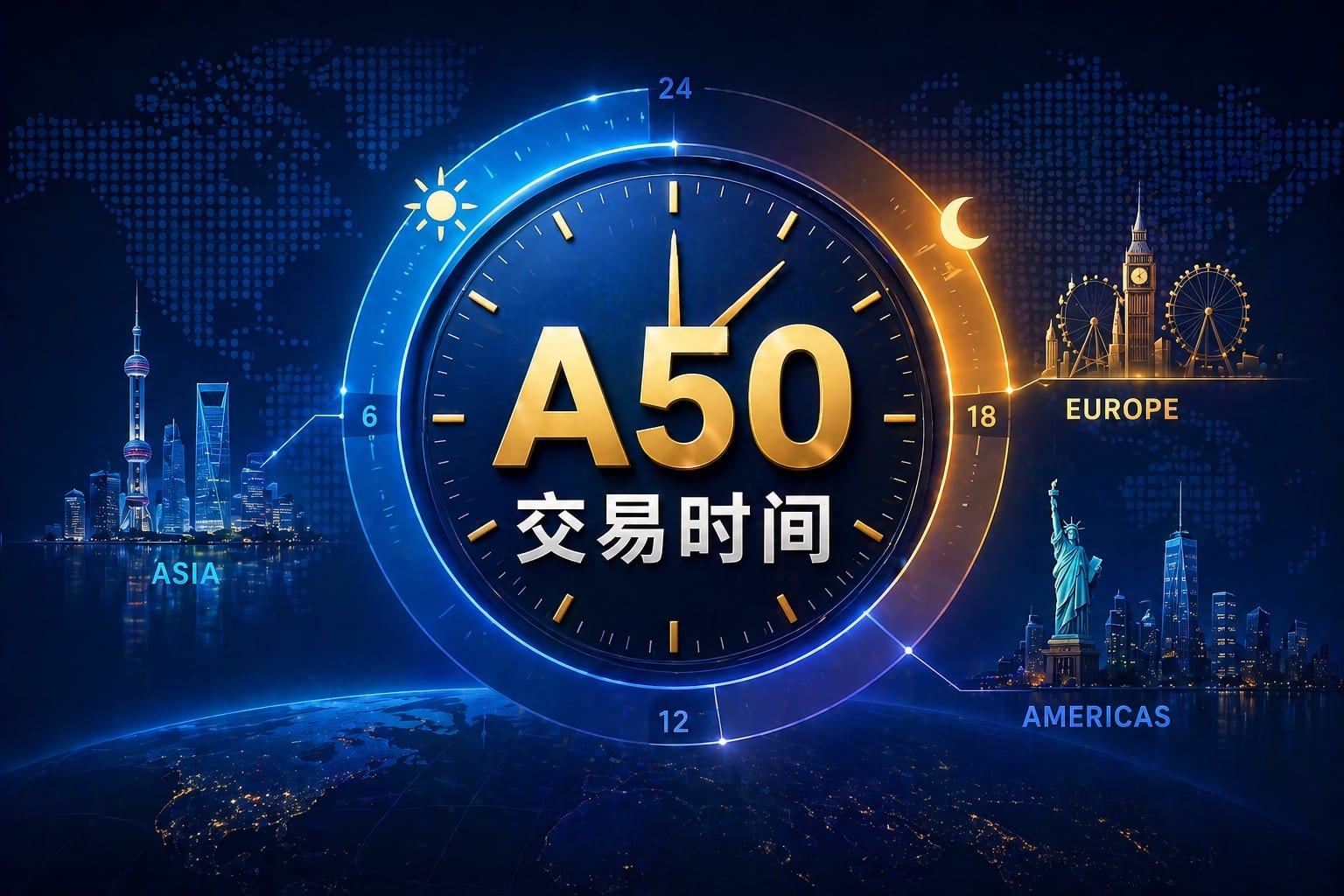 A50 trading hours across global markets showing time zones and extended trading sessions