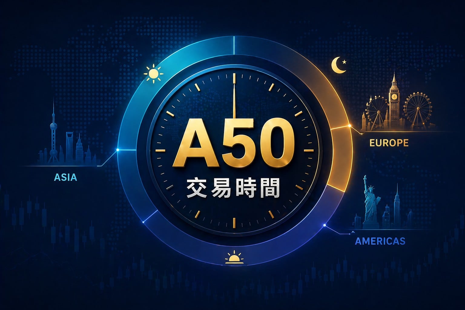A50 trading hours across global markets showing time zones and extended trading sessions