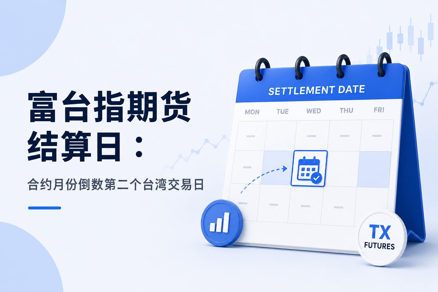 Minimalist cover illustration for FTSE Taiwan Index futures settlement date, featuring a settlement calendar and a clean financial dashboard design.