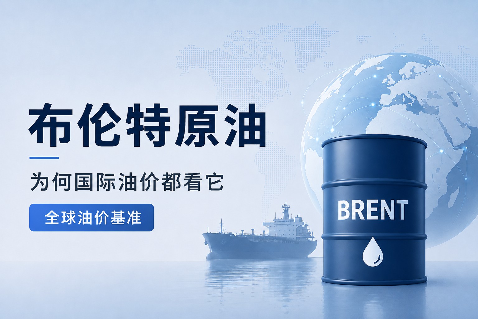 Brent crude oil global oil price benchmark cover image with Brent oil barrel, globe and oil tanker