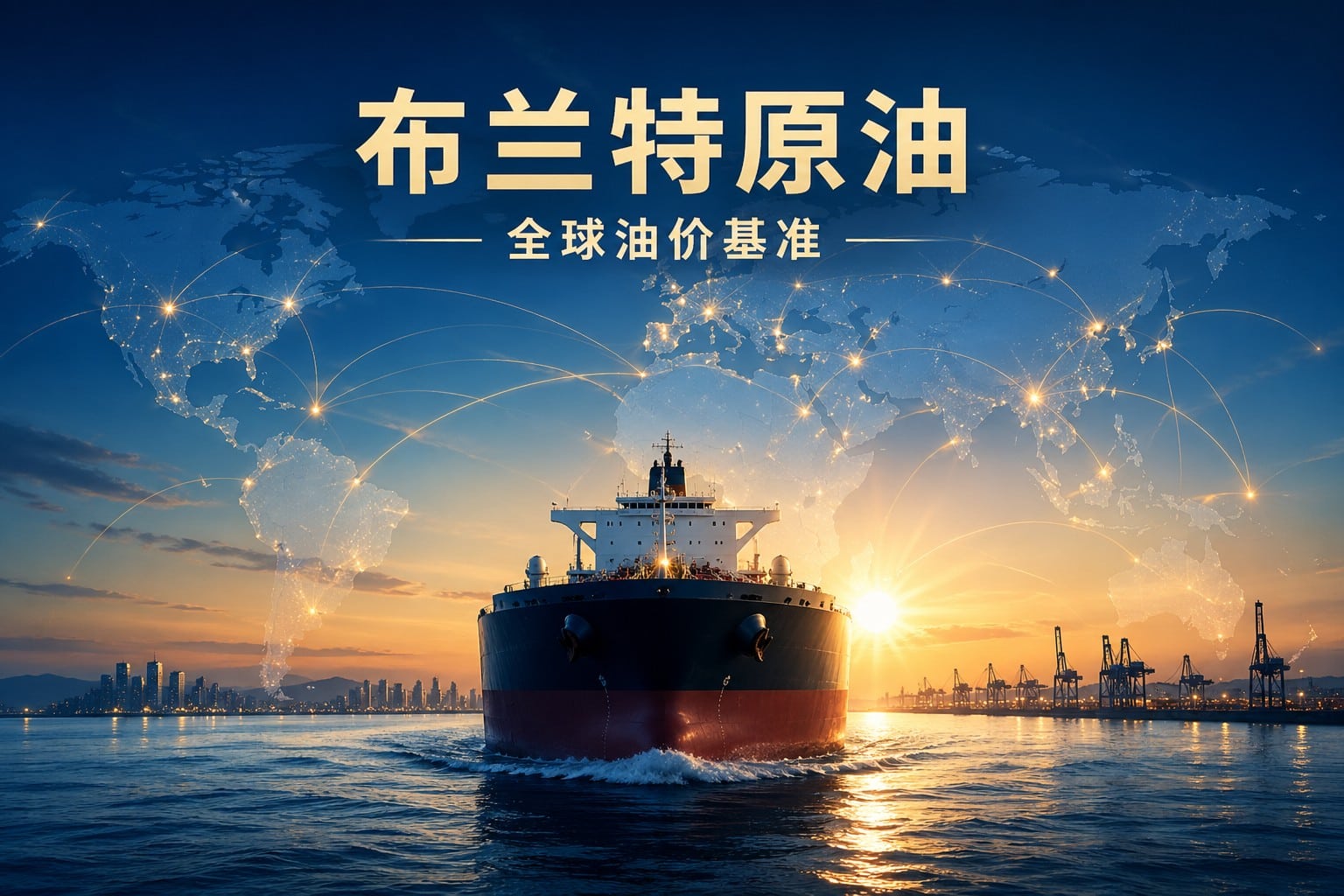 Brent crude oil global benchmark showing oil tanker and worldwide pricing network