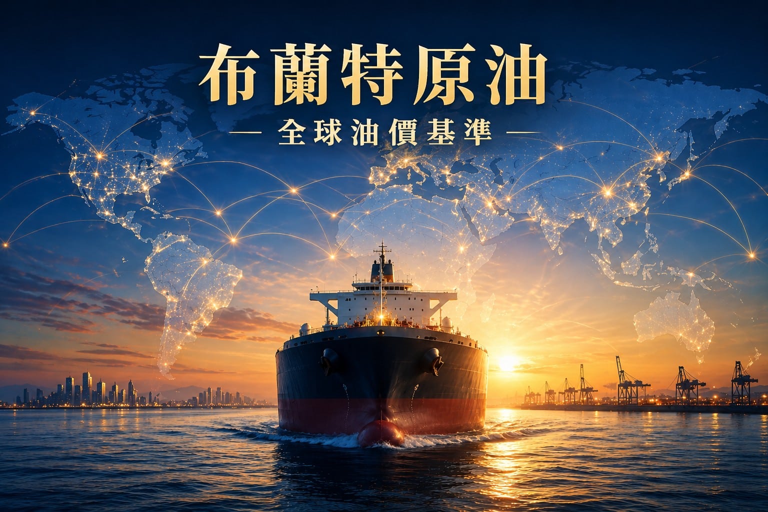 Brent crude oil global benchmark showing oil tanker and worldwide pricing network
