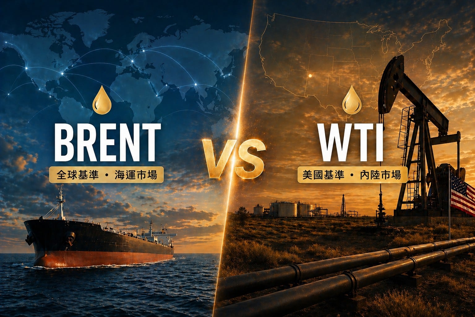 Brent vs WTI crude oil comparison showing offshore global market versus US inland oil production