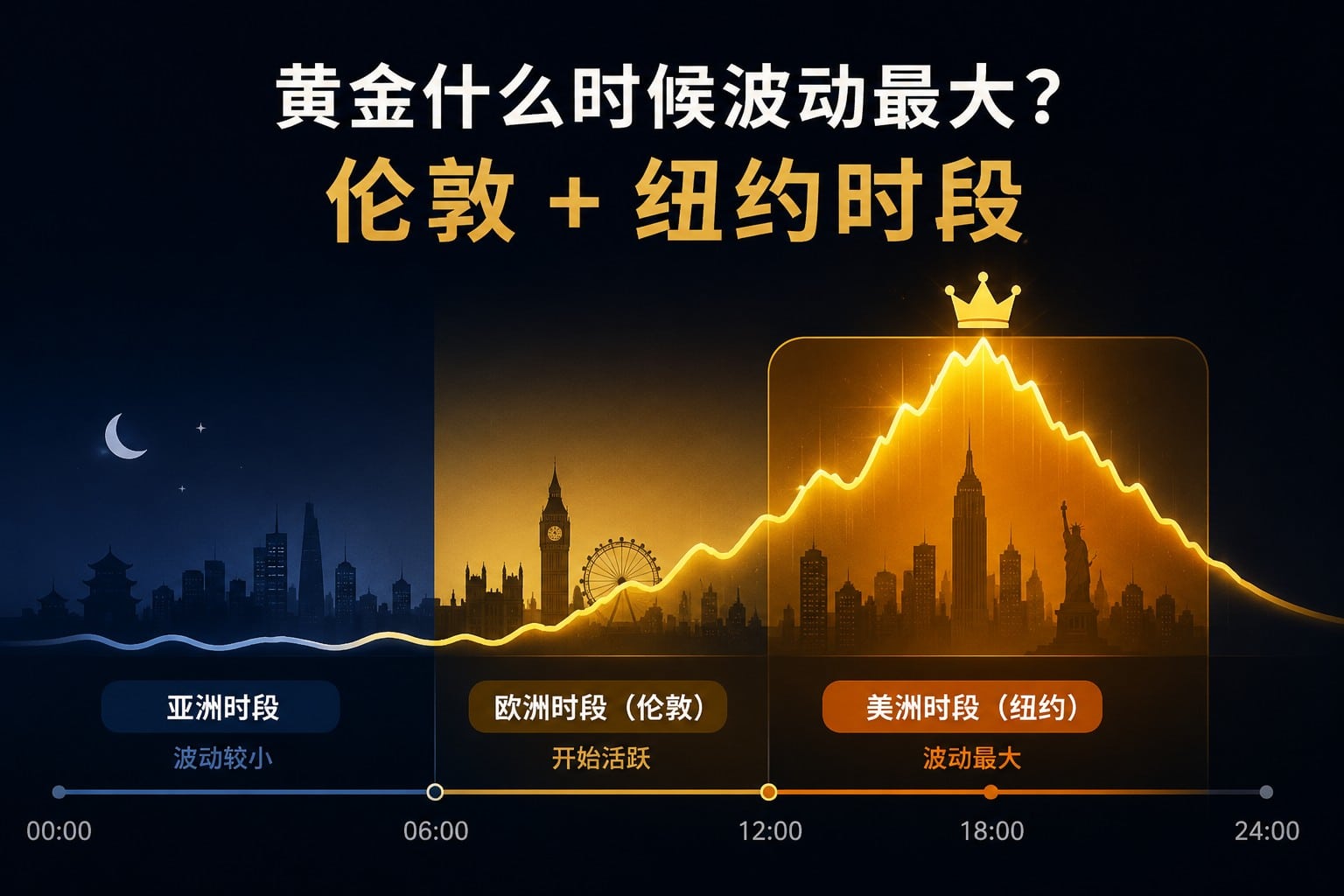 Gold market volatility throughout the day highlighting peak activity during London and New York session overlap