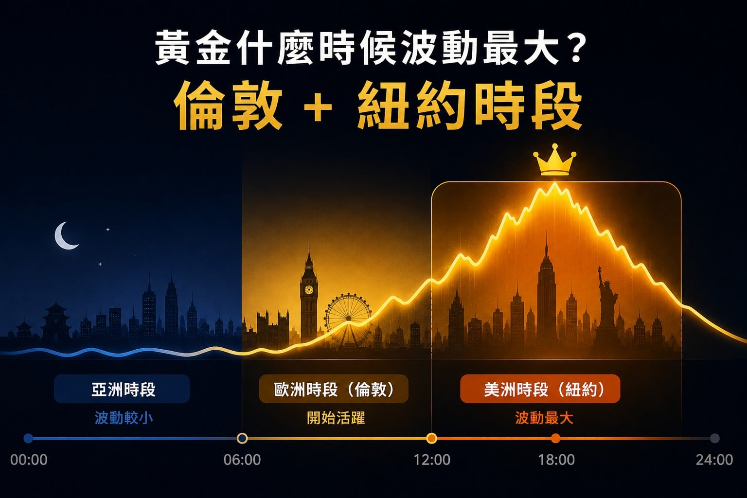 Gold market volatility throughout the day highlighting peak activity during London and New York session overlap