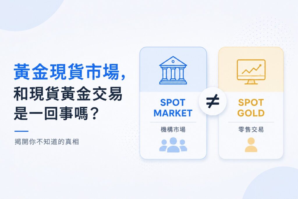 Illustration explaining the difference between the gold spot market and spot gold trading, comparing institutional OTC spot markets with retail Spot Gold trading.