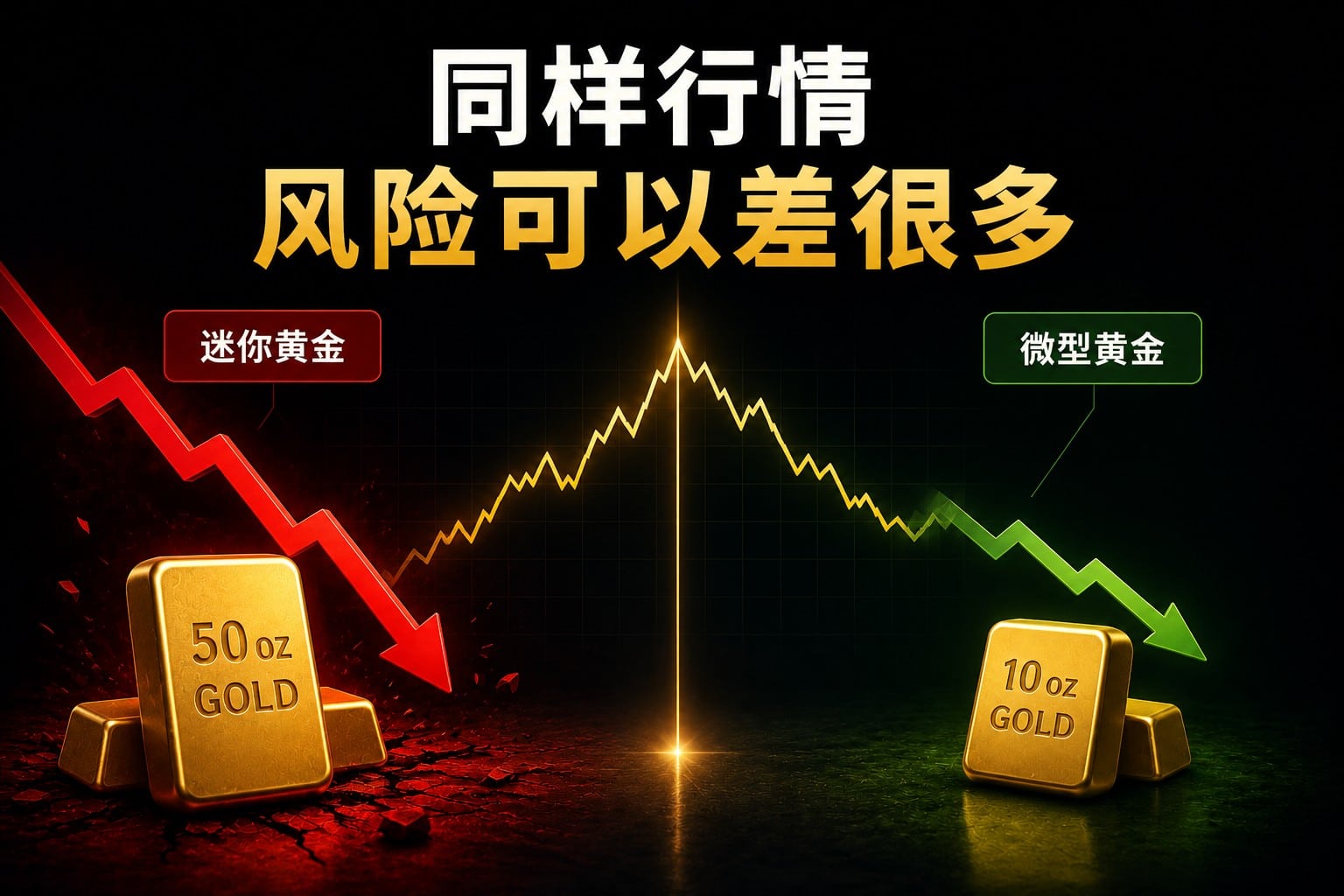 Gold mini vs micro futures showing same price movement but different risk and profit outcomes