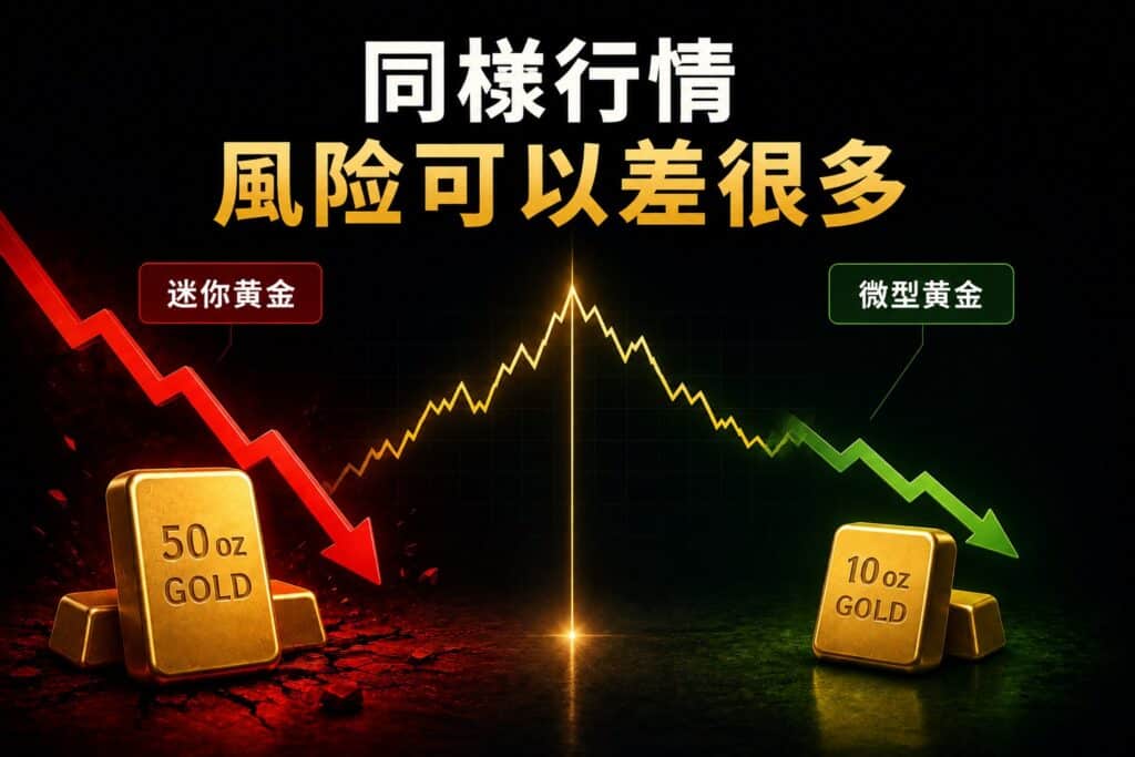 Gold mini vs micro futures showing same price movement but different risk and profit outcomes