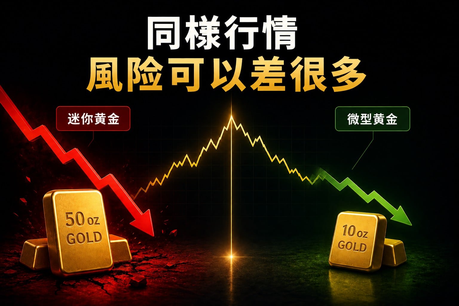 Gold mini vs micro futures showing same price movement but different risk and profit outcomes