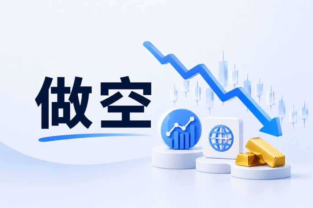 Short selling illustration with stocks, indices and gold markets