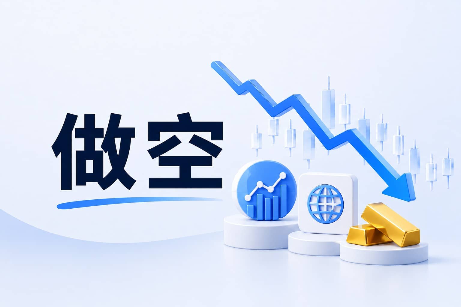 Short selling illustration with stocks, indices and gold markets